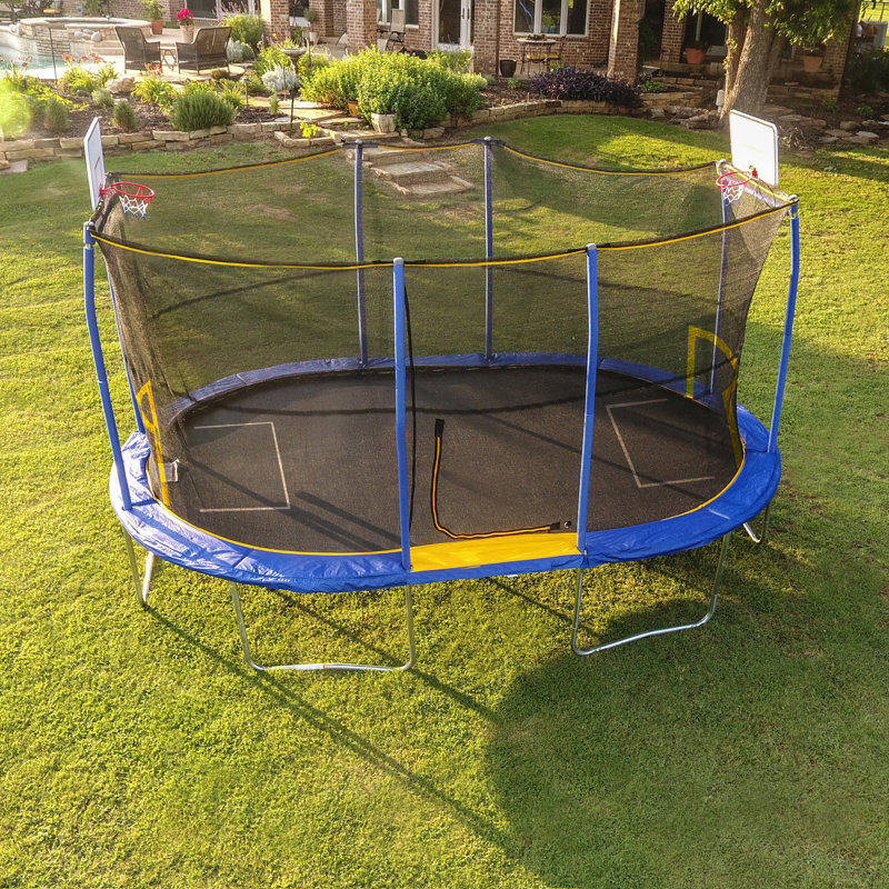 YJ USA Trampoline avec enceinte et panier de basketball 10 x 15 pieds